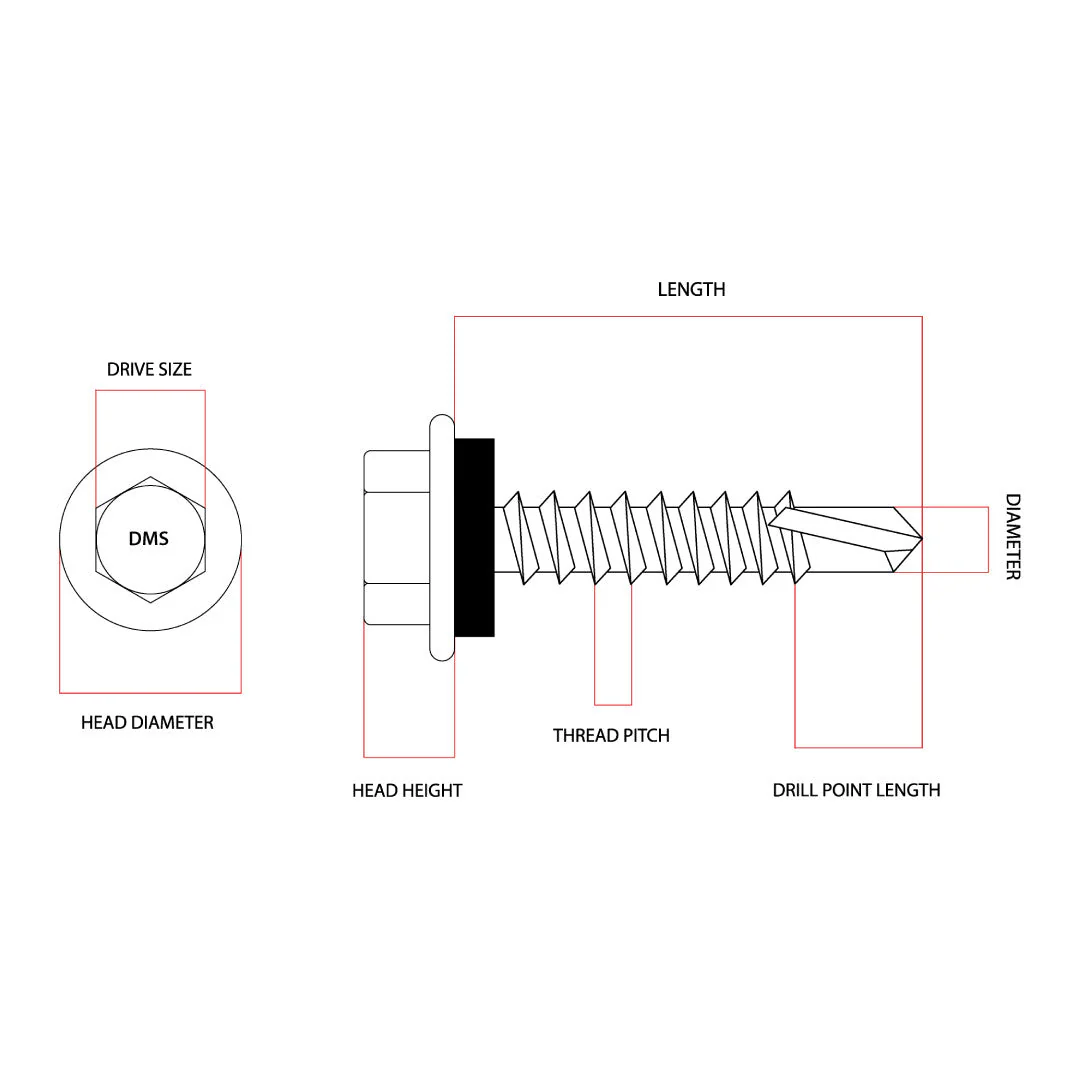 12g-24 x 32mm Series 500 Tek Screw Hex No 5 Extended Point with NEO Seal Galvanised - Image 6