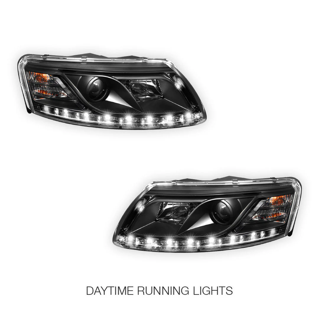 Audi A6 C6 (2004 - 2011) Black LED DRL Projector Headlights LH + RH - Image 2
