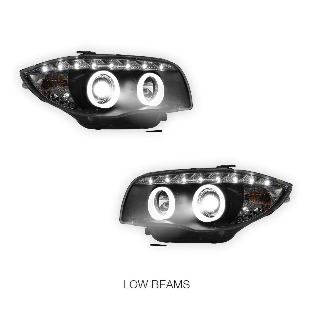 BMW 1 Series E81 / E82 / E87 / E88 (2004 - 2013) Halogen Model DRL Projector Headlights LH + RH - Image 10