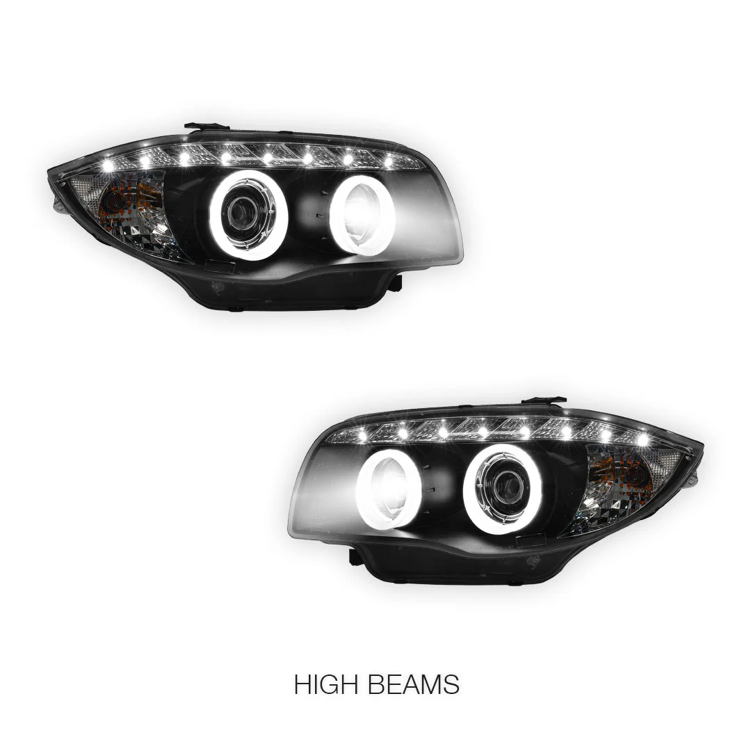 BMW 1 Series E81 / E82 / E87 / E88 (2004 - 2013) Halogen Model DRL Projector Headlights LH + RH - Image 11