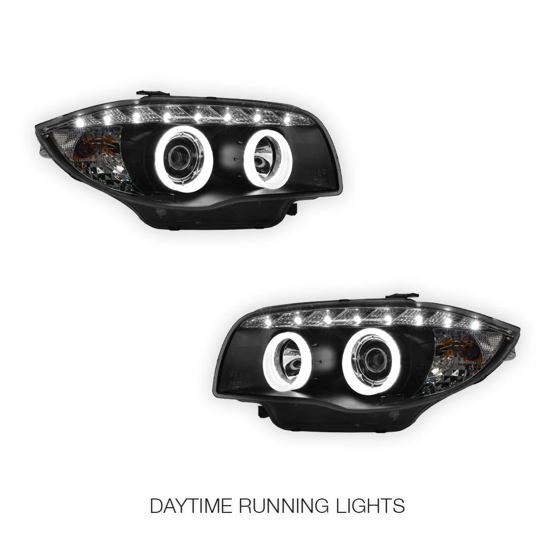 BMW 1 Series E81 / E82 / E87 / E88 (2004 - 2013) Halogen Model DRL Projector Headlights LH + RH - Image 8