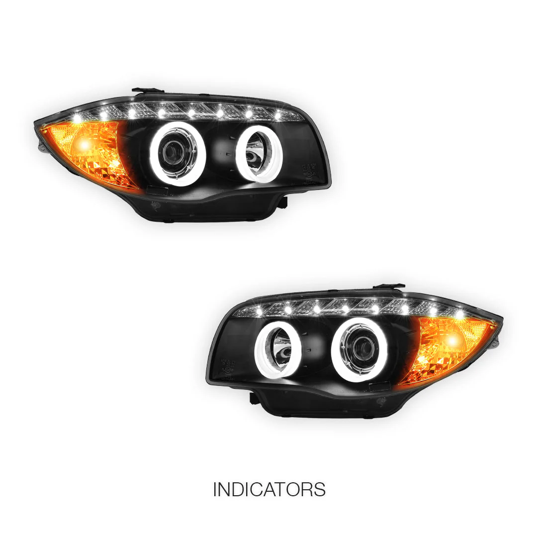 BMW 1 Series E81 / E82 / E87 / E88 (2004 - 2013) Halogen Model DRL Projector Headlights LH + RH - Image 9