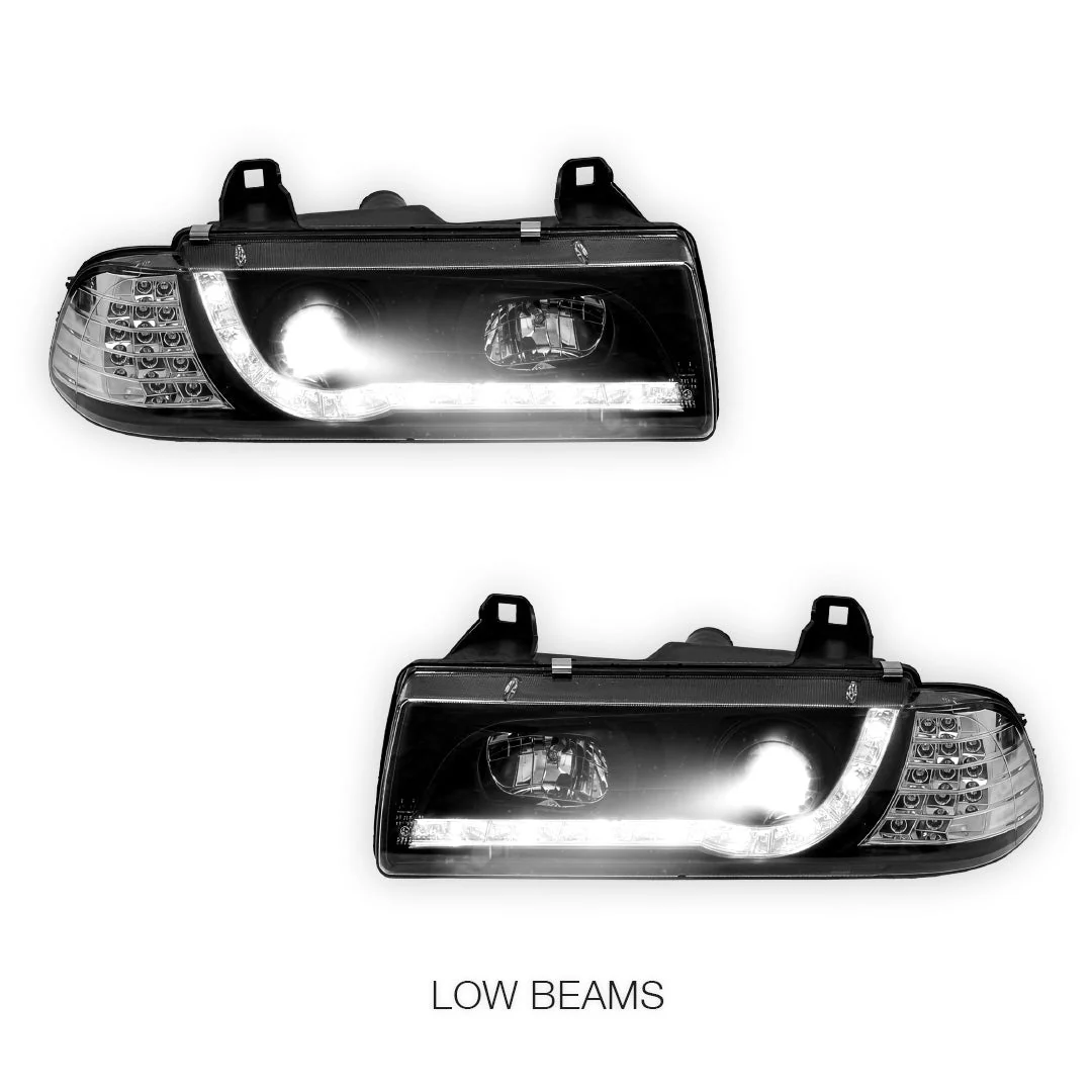 BMW 3 Series E36 (1991 - 1999) Black DRL LED Headlights LH + RH - Image 4