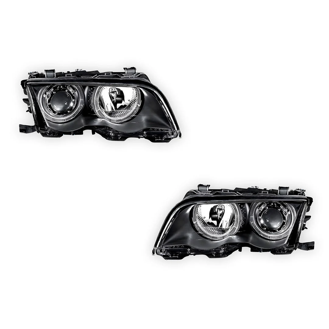 BMW 3 Series E46 Coupe (1999 - 2002) Black High Power LED Halo Angel Eyes Projector Headlights LH + RH - Image 2