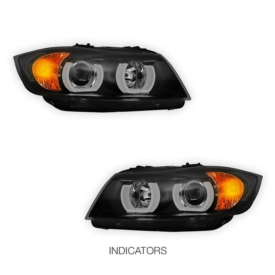 BMW 3 Series E90 / E91 (2005 - 2008) Halogen Model LED 3D Angel-Eyes Projector Headlights LH + RH - Image 4