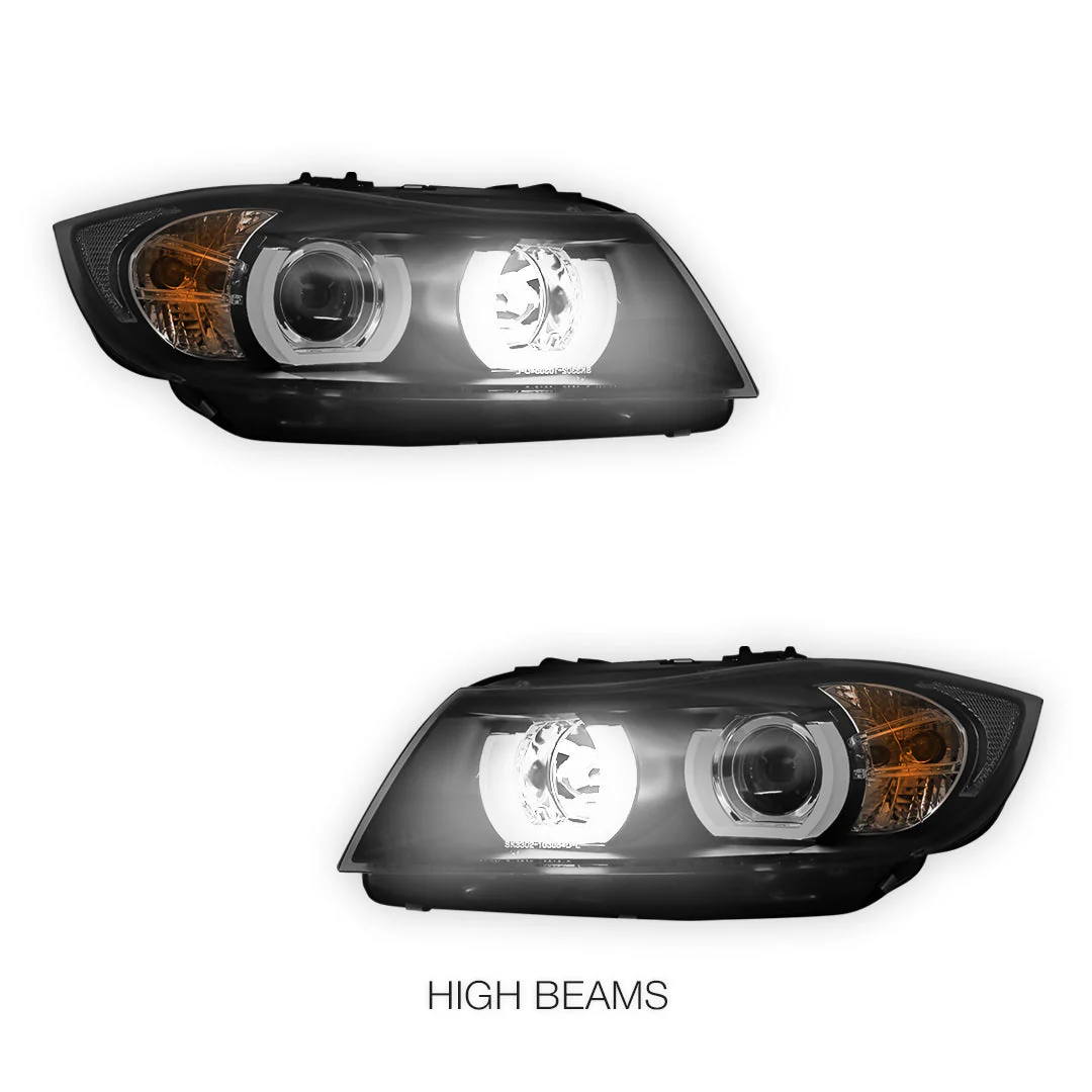 BMW 3 Series E90 / E91 (2005 - 2008) Halogen Model LED 3D Angel-Eyes Projector Headlights LH + RH - Image 6