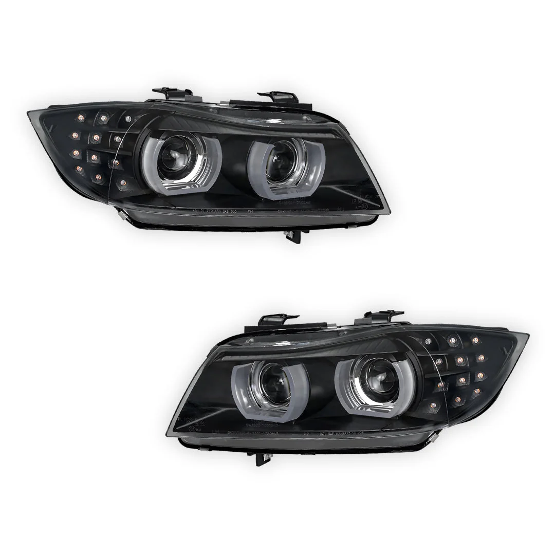 BMW 3 Series E90 / E91 (2009 - 2012) HID / Xenon Model LED 3D Angel-Eyes Projector Headlights LH + RH - Image 2