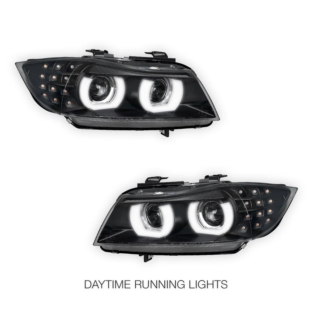BMW 3 Series E90 / E91 (2009 - 2012) HID / Xenon Model LED 3D Angel-Eyes Projector Headlights LH + RH - Image 3