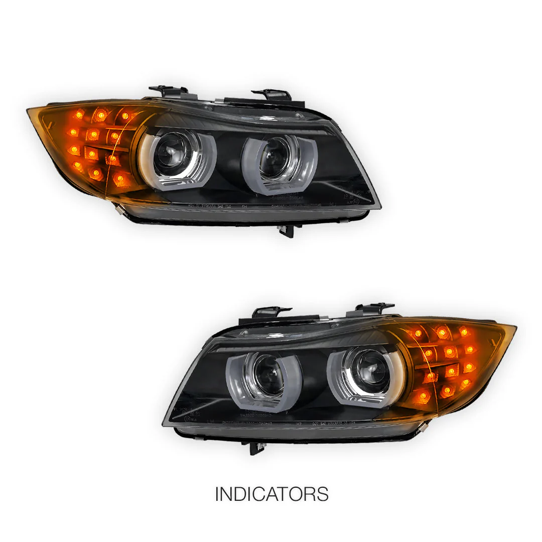 BMW 3 Series E90 / E91 (2009 - 2012) HID / Xenon Model LED 3D Angel-Eyes Projector Headlights LH + RH - Image 4