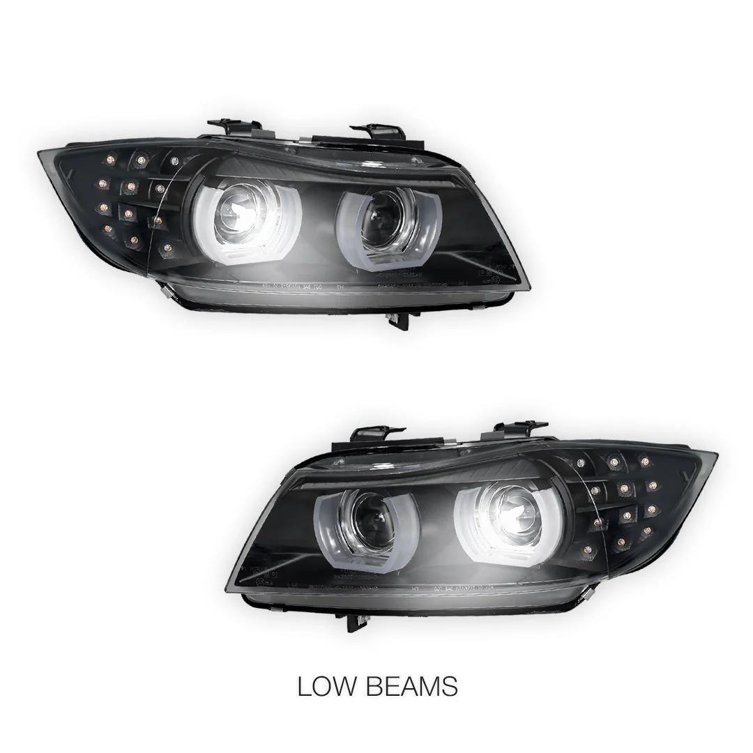 BMW 3 Series E90 / E91 (2009 - 2012) HID / Xenon Model LED 3D Angel-Eyes Projector Headlights LH + RH - Image 5