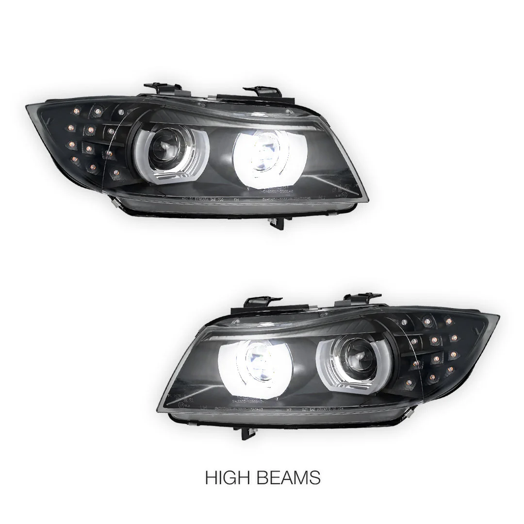 BMW 3 Series E90 / E91 (2009 - 2012) HID / Xenon Model LED 3D Angel-Eyes Projector Headlights LH + RH - Image 6