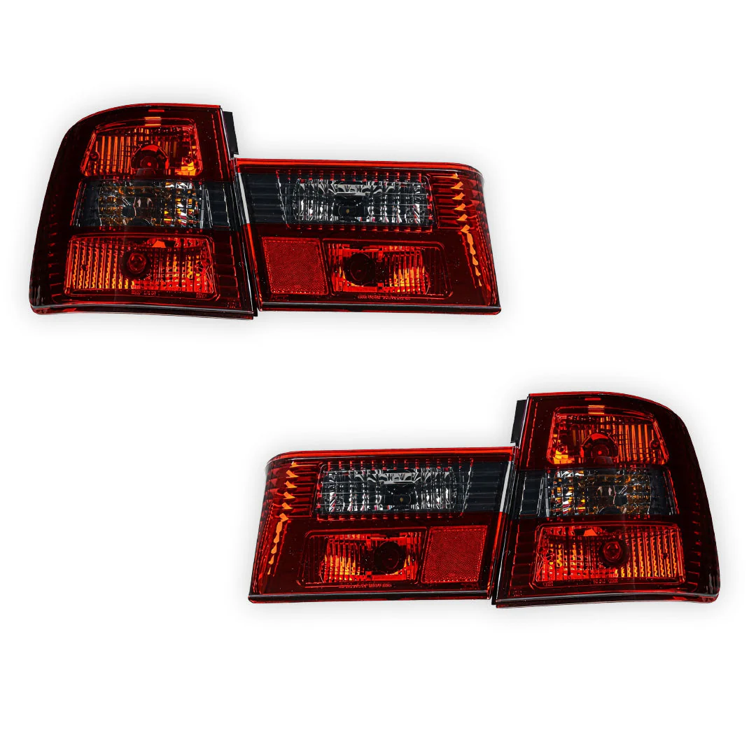 BMW 5 Series E34 (1987 - 1996) Smoked Red Halogen Tail Lights with Trunk Garnish Panel LH + RH - Image 6