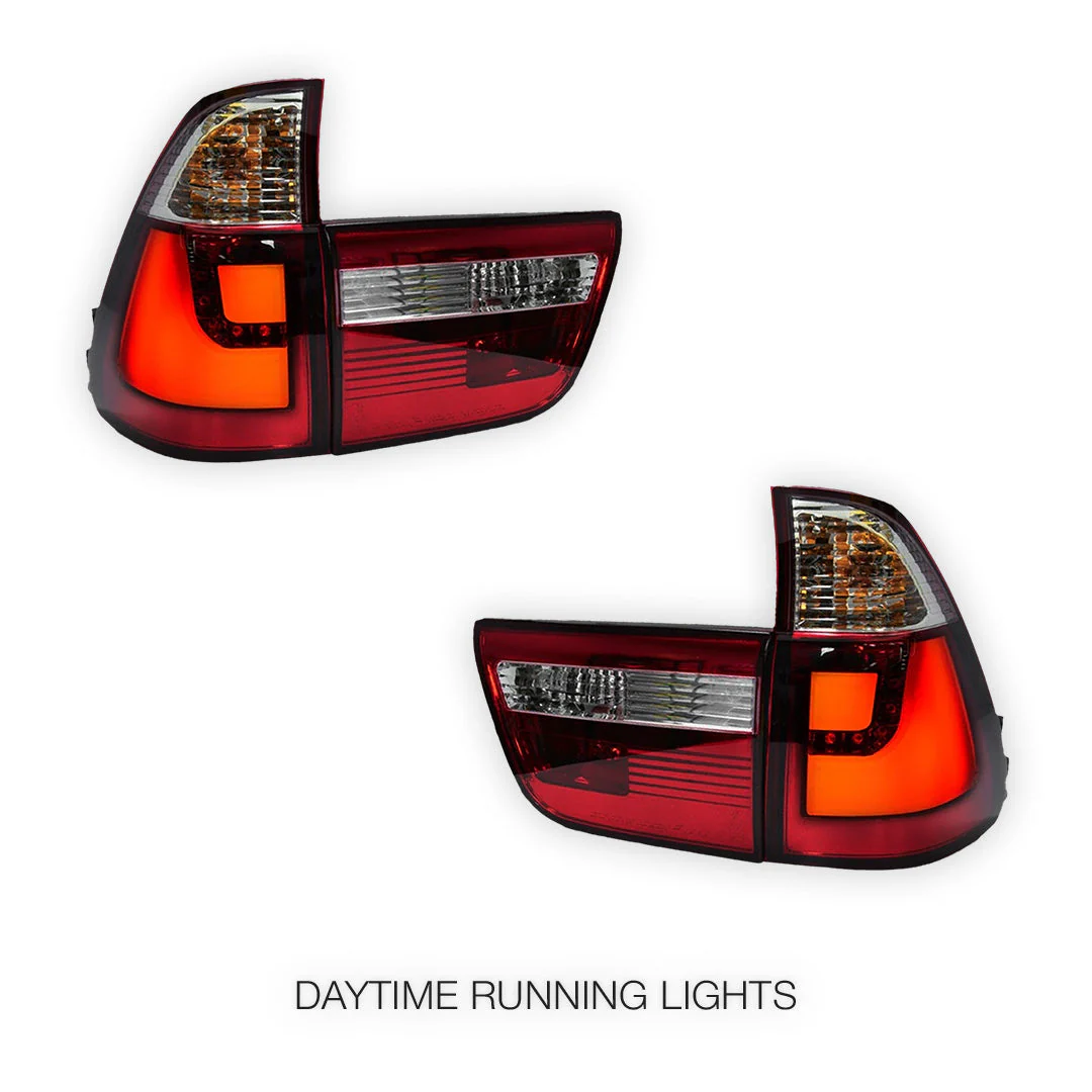 BMW X5 E53 (2000 - 2003) Clear Red 3D LED Stripe Bar Tail Lights and Trunk Garnish LH + RH - Image 2