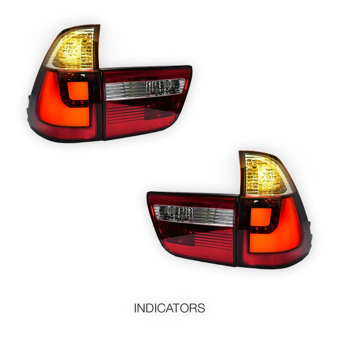 BMW X5 E53 (2000 - 2003) Clear Red 3D LED Stripe Bar Tail Lights and Trunk Garnish LH + RH - Image 3