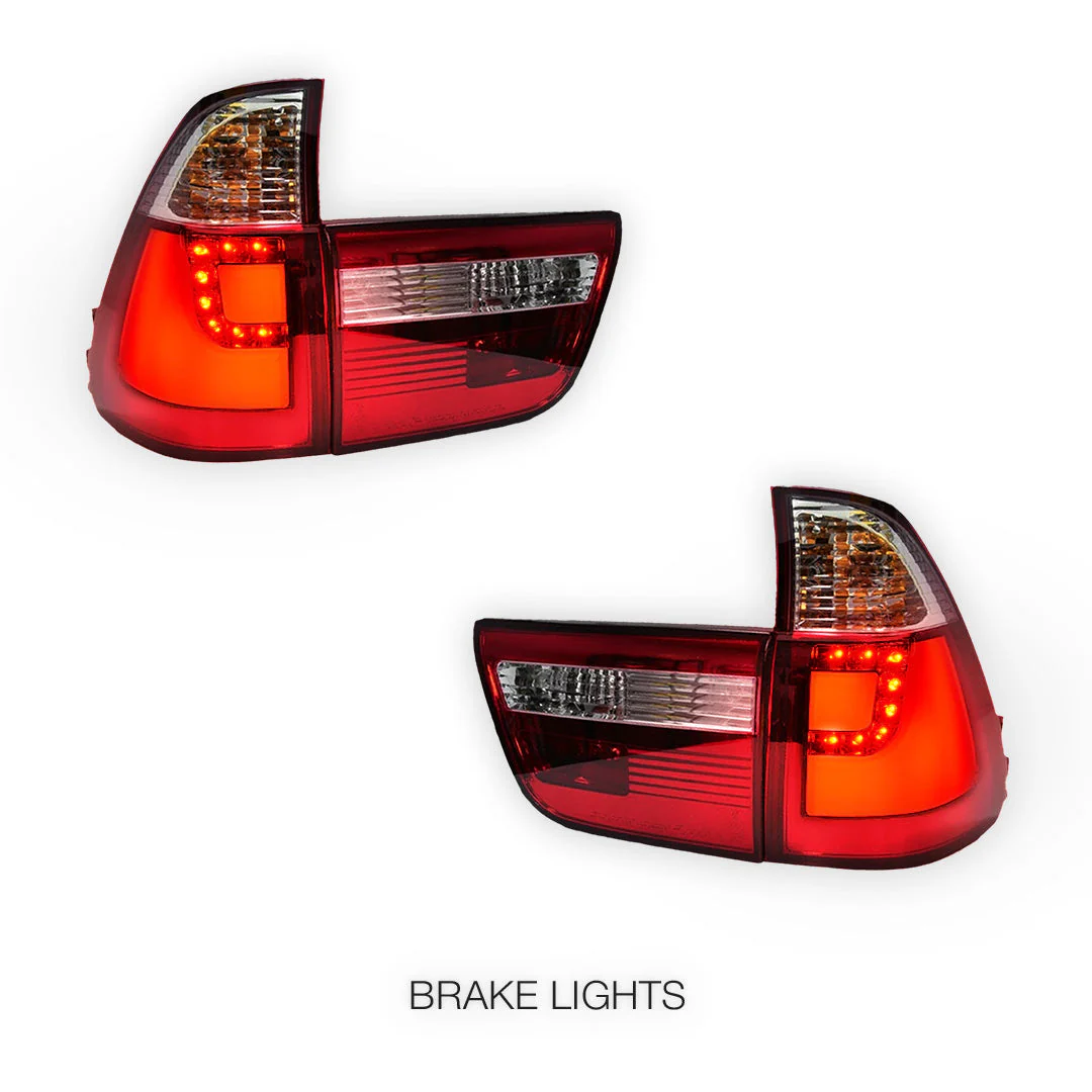 BMW X5 E53 (2000 - 2003) Clear Red 3D LED Stripe Bar Tail Lights and Trunk Garnish LH + RH - Image 4