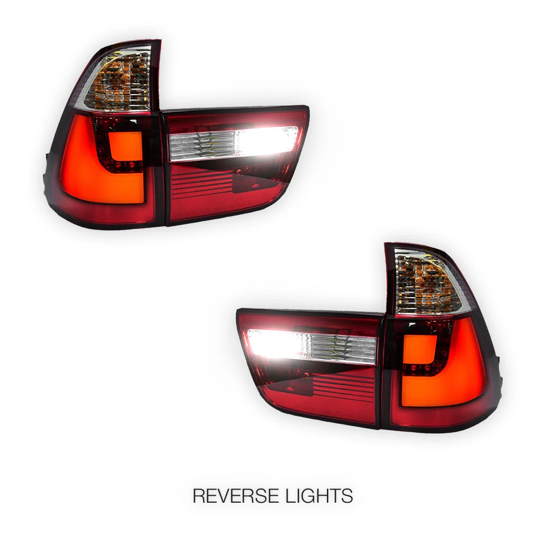 BMW X5 E53 (2000 - 2003) Clear Red 3D LED Stripe Bar Tail Lights and Trunk Garnish LH + RH - Image 5