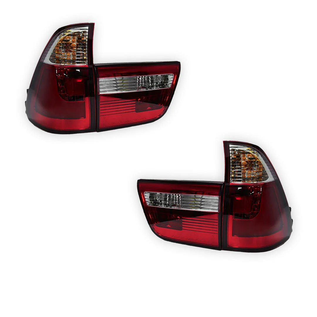 BMW X5 E53 (2000 - 2003) Clear Red 3D LED Stripe Bar Tail Lights and Trunk Garnish LH + RH - Image 6