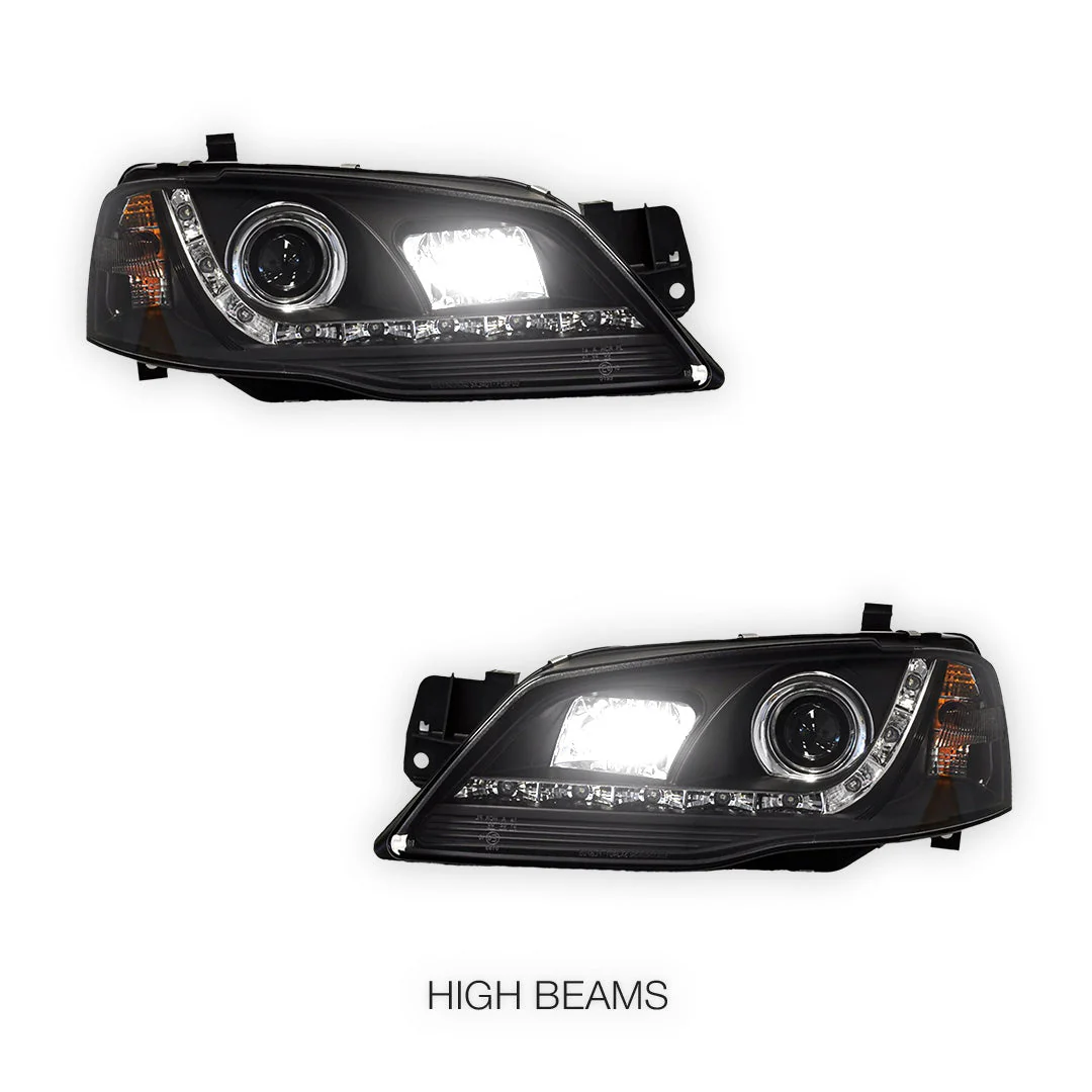 Ford Fairmont BF (2005 - 2008) LED DRL Projector Headlights LH + RH - Image 2