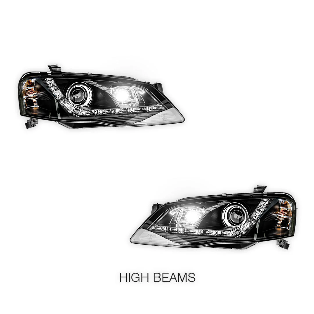 Ford Falcon BF Series 2 (2006 - 2008) Black LED Headlights LH + RH - Image 2