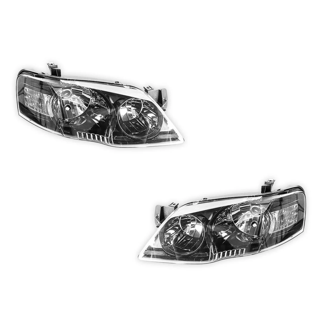 Ford Falcon BF Series 2 & 3 (2006 - 2011) Chrome / Black Headlights LH + RH - Image 6