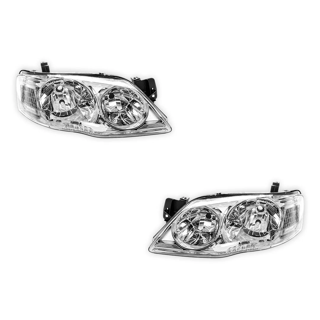 Ford Falcon BF Series 2 & 3 (2006 - 2011) Chrome / Black OEM Style Headlights LH + RH - Image 2