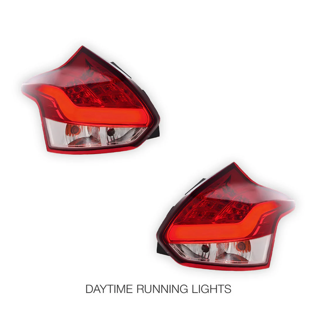 Ford Focus LW (2012 - 2015) Clear Red 3D LED Stripe Bar Tail Lights LH + RH - Image 2