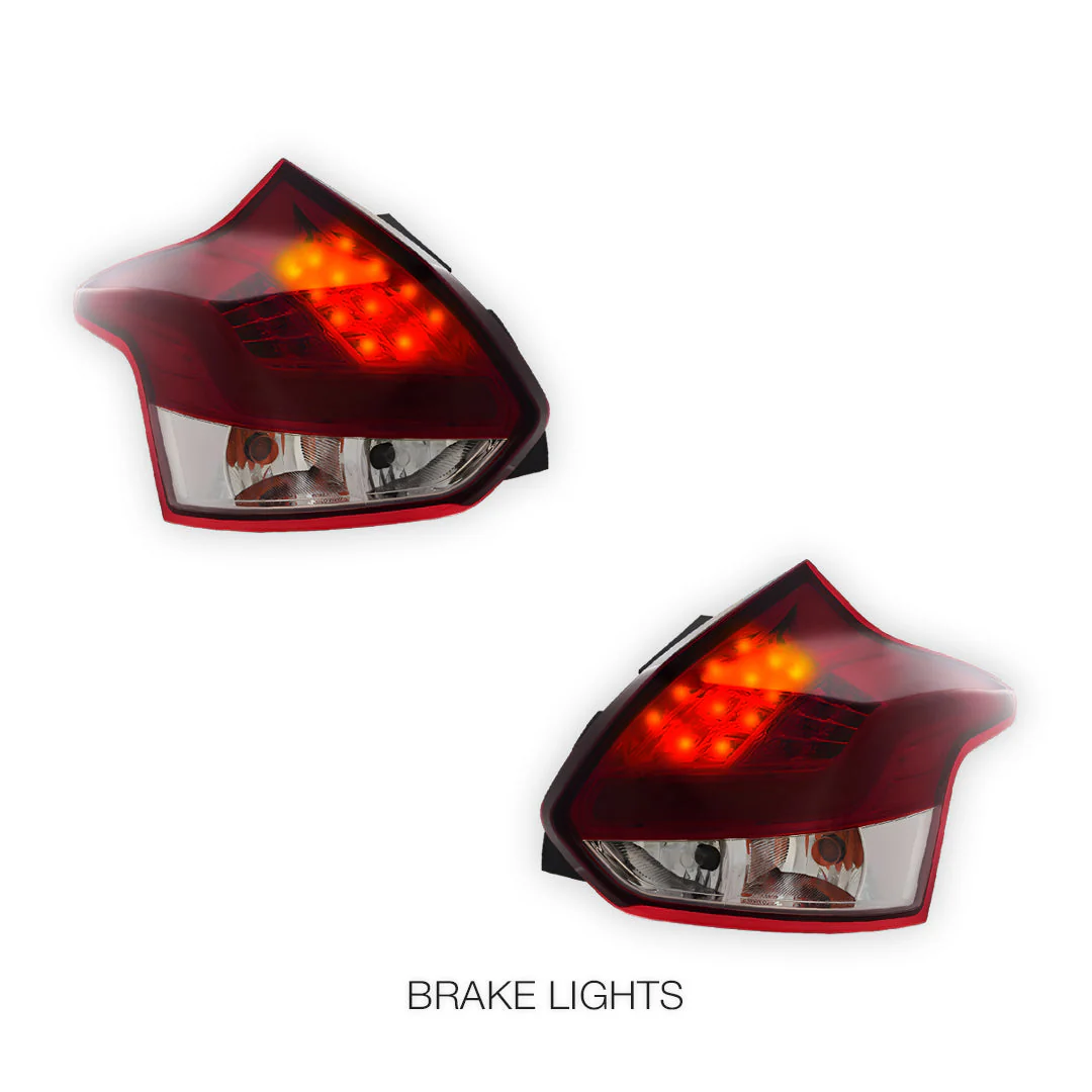 Ford Focus LW (2012 - 2015) Clear Red 3D LED Stripe Bar Tail Lights LH + RH - Image 3