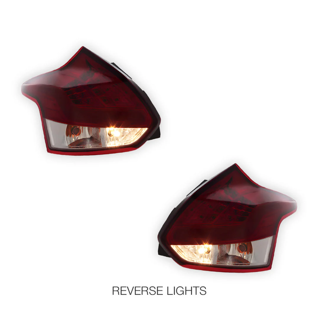 Ford Focus LW (2012 - 2015) Clear Red 3D LED Stripe Bar Tail Lights LH + RH - Image 5
