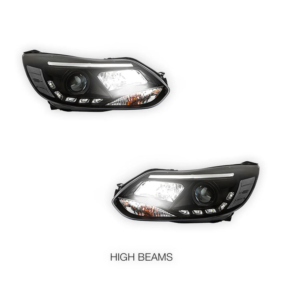 Ford Focus LW (2012- 2015) Halogen LED DRL Projector Headlights LH + RH - Image 2