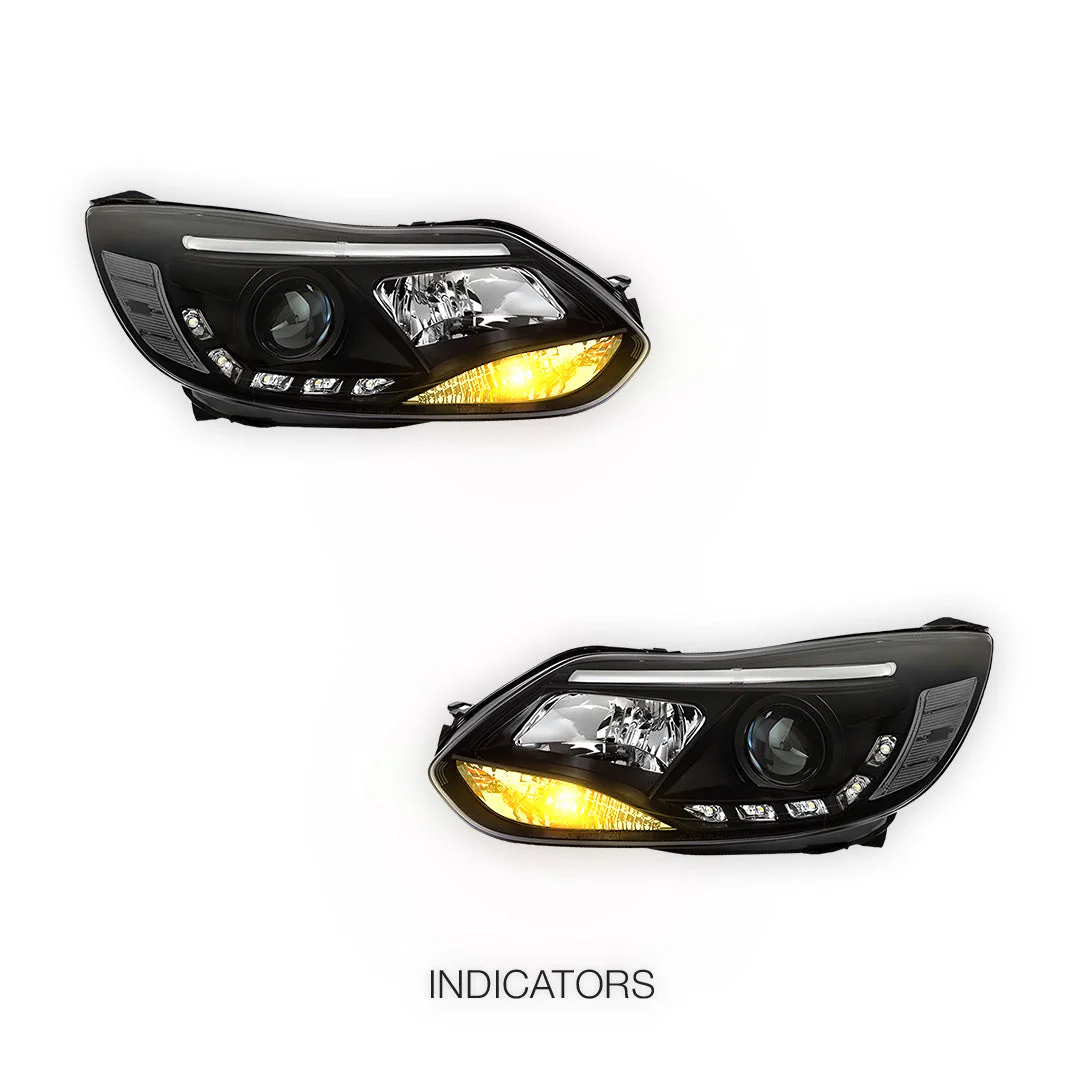 Ford Focus LW (2012- 2015) Halogen LED DRL Projector Headlights LH + RH - Image 3