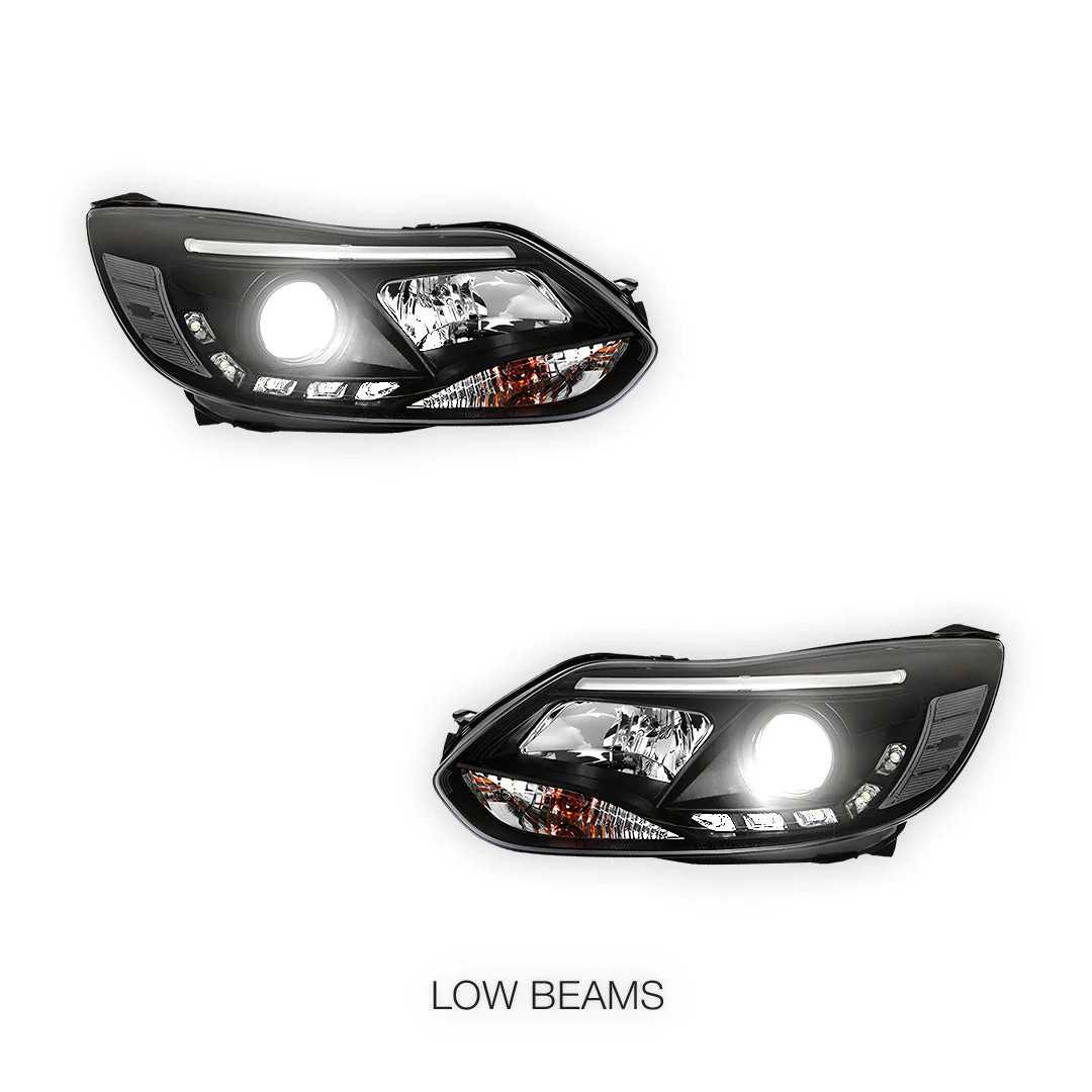 Ford Focus LW (2012- 2015) Halogen LED DRL Projector Headlights LH + RH - Image 4