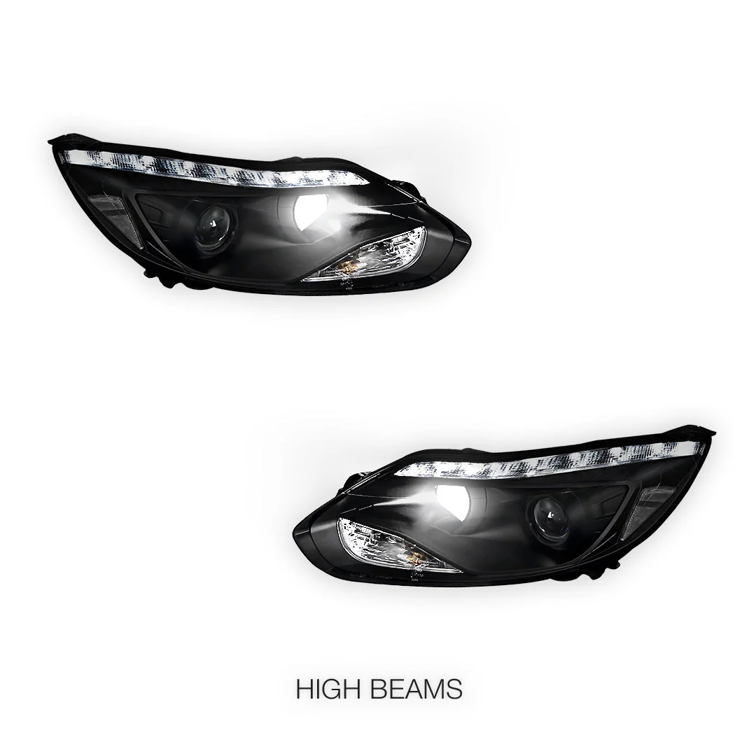 Ford Focus LW (2012- 2015) Halogen LED DRL Projector Headlights LH + RH - Image 8