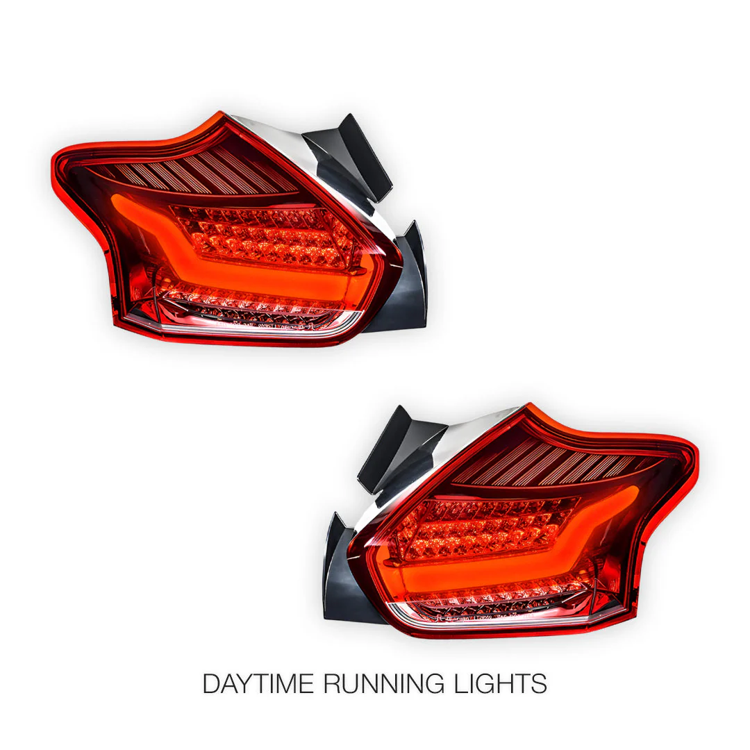 Ford Focus LZ (2015 - 2018) Clear Red 3D Full LED Stripe Bar Tail Lights LH + RH - Image 2