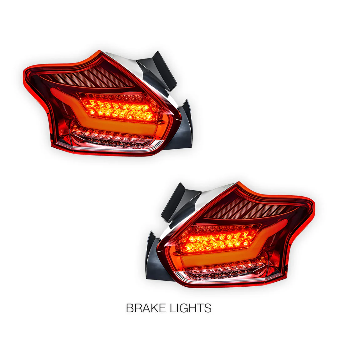 Ford Focus LZ (2015 - 2018) Clear Red 3D Full LED Stripe Bar Tail Lights LH + RH - Image 3