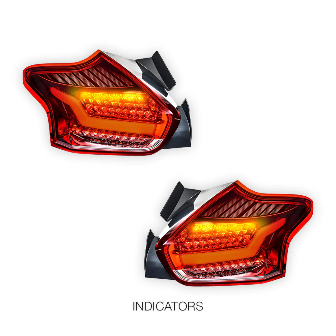 Ford Focus LZ (2015 - 2018) Clear Red 3D Full LED Stripe Bar Tail Lights LH + RH - Image 4