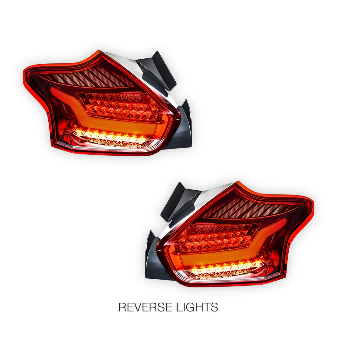 Ford Focus LZ (2015 - 2018) Clear Red 3D Full LED Stripe Bar Tail Lights LH + RH - Image 5