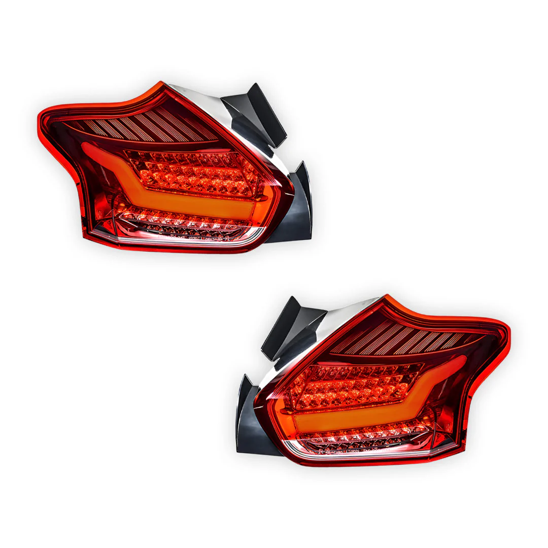 Ford Focus LZ (2015 - 2018) Clear Red 3D Full LED Stripe Bar Tail Lights LH + RH - Image 6