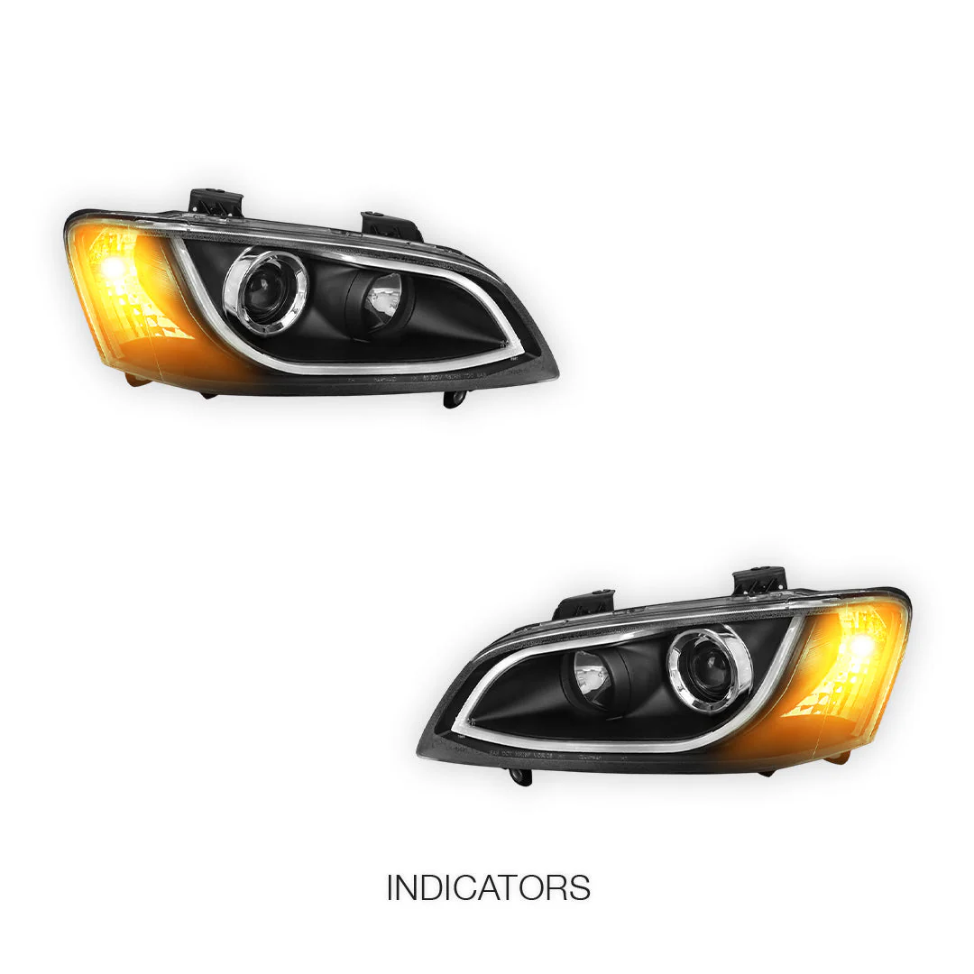 Holden Commodore VE Series 1 (2006 - 2009) Black DRL LED Projector Headlights LH + RH - Image 3