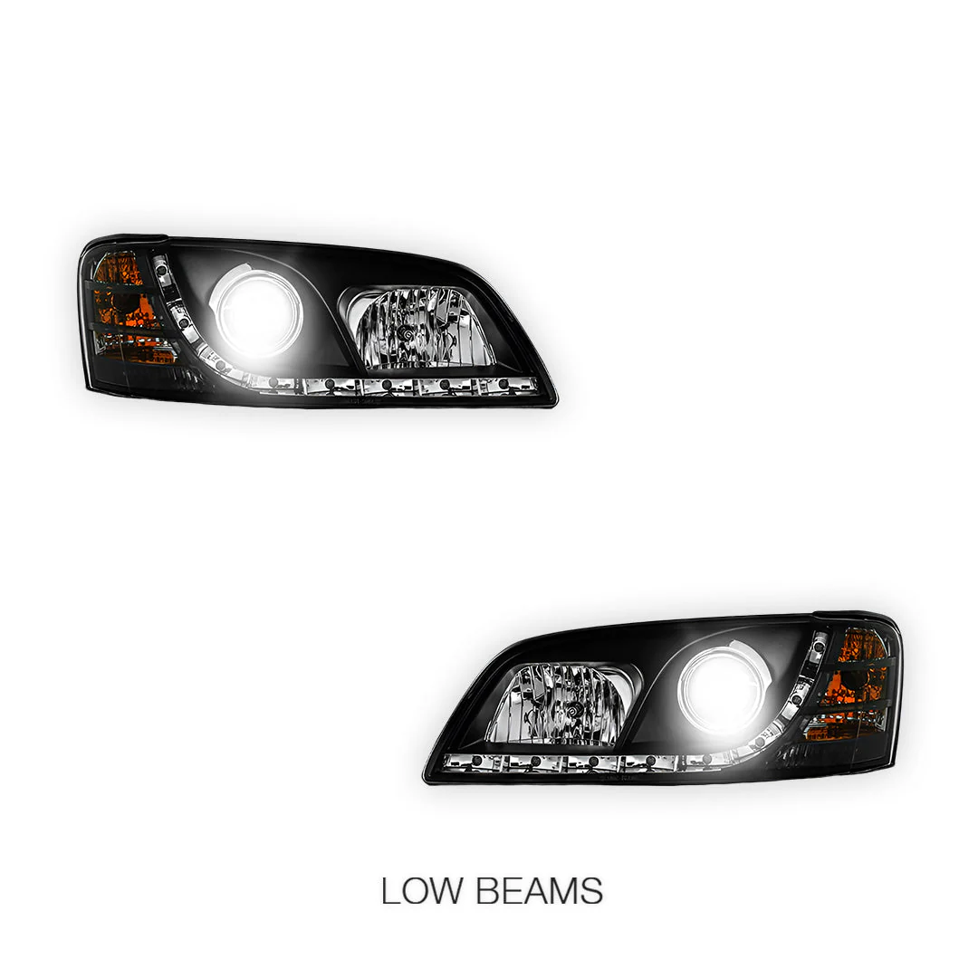 Holden Commodore VE Series 1 (2006 - 2009) Black DRL LED Projector Headlights LH + RH - Image 4