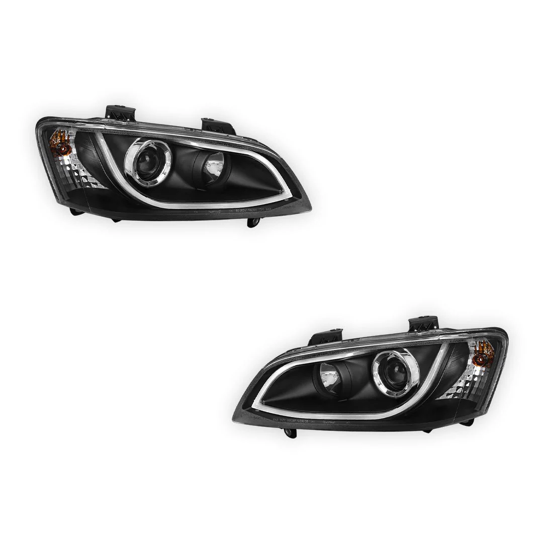 Holden Commodore VE Series 1 (2006 - 2009) Black DRL LED Projector Headlights LH + RH - Image 6