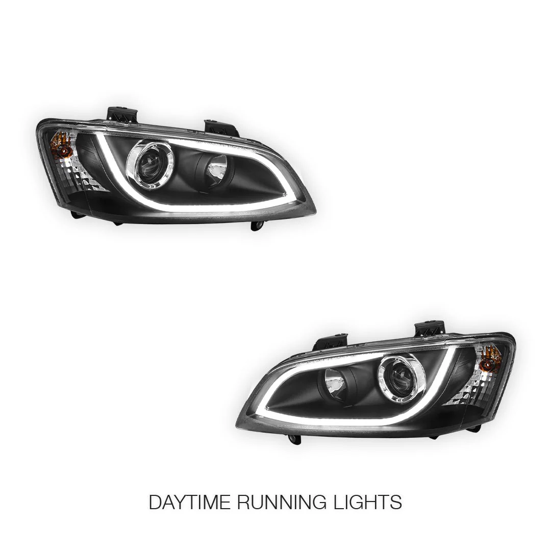 Holden Commodore VE Series 2 (2009 - 2013) Black LED 3D DRL Projector Headlights LH + RH - Image 2