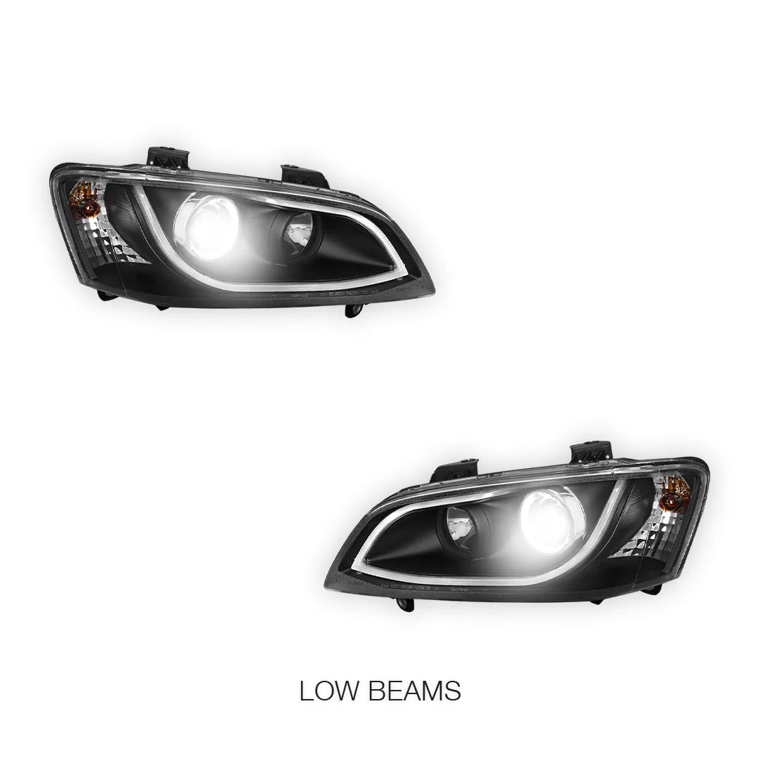 Holden Commodore VE Series 2 (2009 - 2013) Black LED 3D DRL Projector Headlights LH + RH - Image 4
