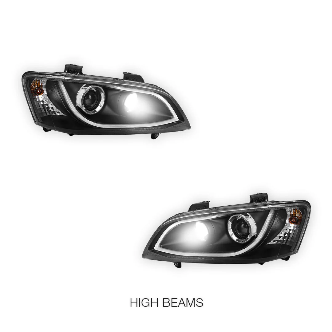 Holden Commodore VE Series 2 (2009 - 2013) Black LED 3D DRL Projector Headlights LH + RH - Image 5