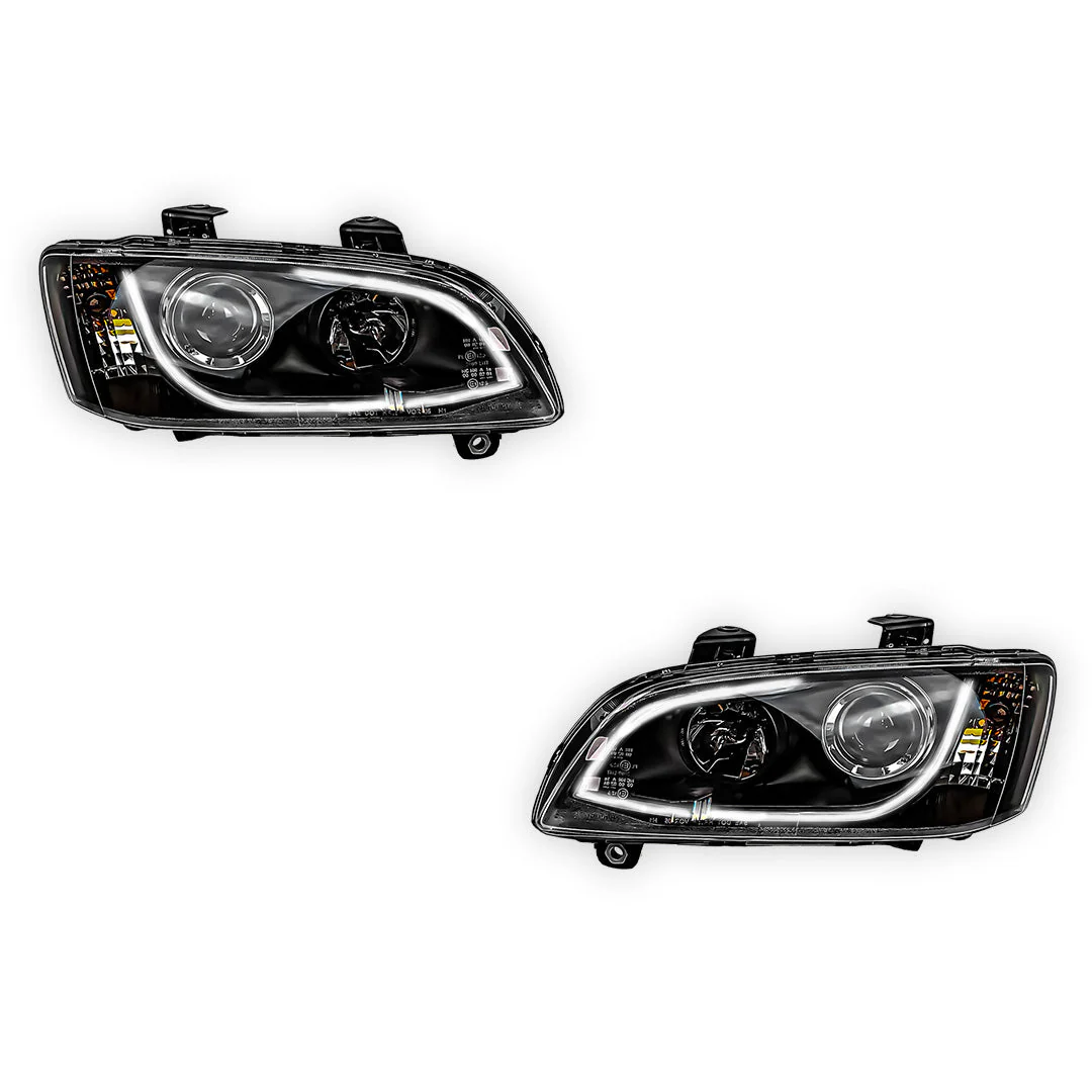 Holden Commodore VE Series 1 (2006 - 2010) Black DRL LED Projector Headlights LH + RH - Image 2