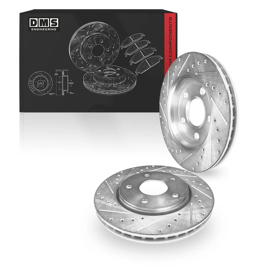 Holden Commodore VN / VG / VP / VR / VS / VT (1988 - 2000) Rear Dimple Drilled and Slotted Brake Rotors and Brake Pads LH + RH - Image 3