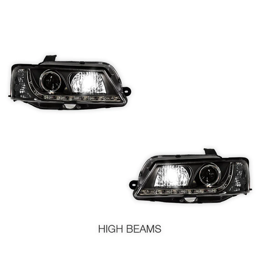Holden Commodore VY (2002 - 2004) Black DRL LED Projector Headlights LH + RH - Image 2