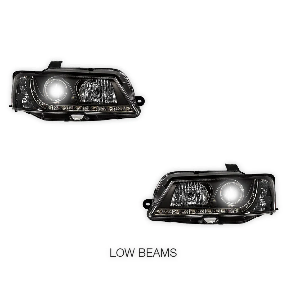 Holden Commodore VY (2002 - 2004) Black DRL LED Projector Headlights LH + RH - Image 3