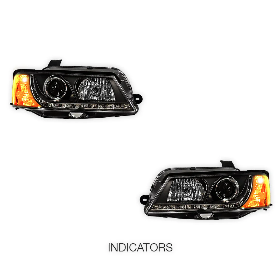 Holden Commodore VY (2002 - 2004) Black DRL LED Projector Headlights LH + RH - Image 4