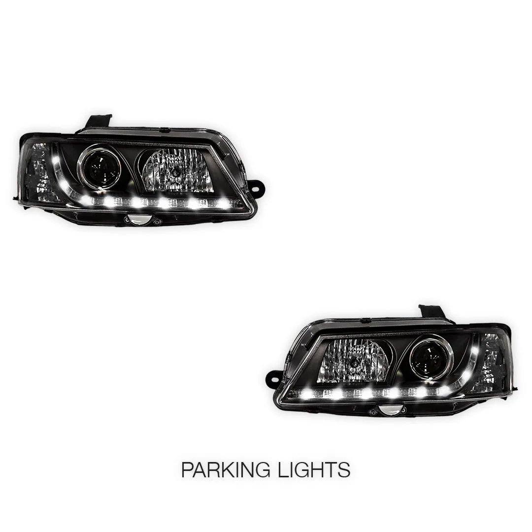 Holden Commodore VY (2002 - 2004) Black DRL LED Projector Headlights LH + RH - Image 5