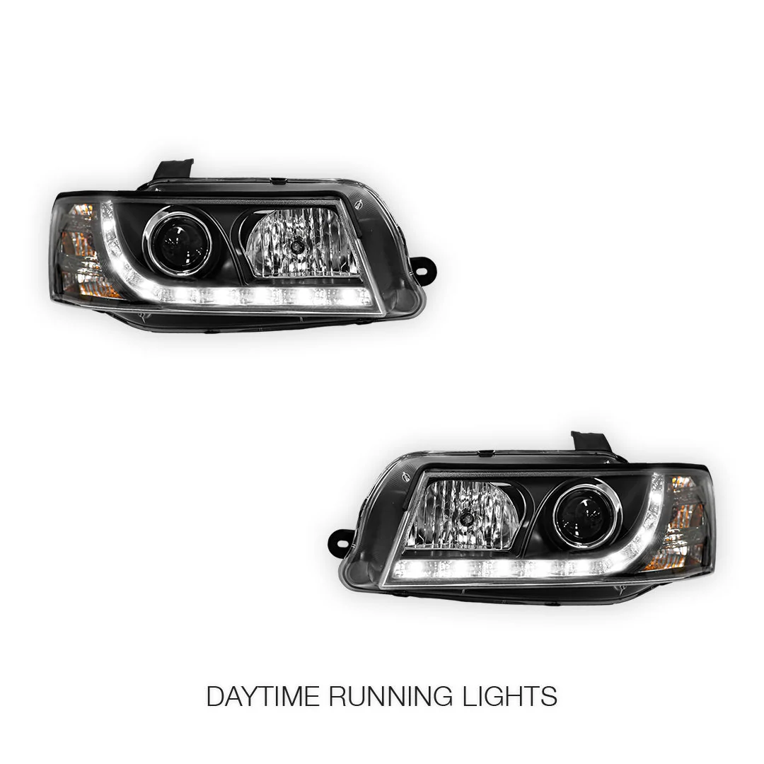 Holden Commodore VZ (2004 - 2007) Black DRL LED Projector Headlights LH + RH - Image 2